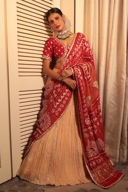 Bandhani Floral Gota Patti Embroidered Lehenga Set 