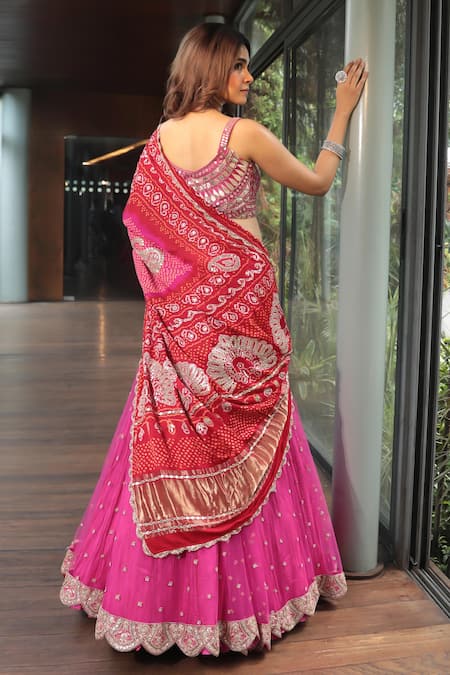 Bandhani Floral Bandhani Embroidered Lehenga Set 