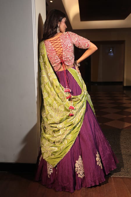 Bandhani Floral Gota Patti Embroidered Lehenga Set 