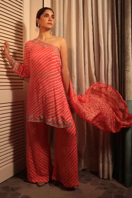 Bandhani Bandhani Print Asymmetric Kurta With Sharara 