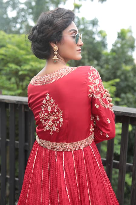 Bandhani Floral Zardozi Work Anarkali 