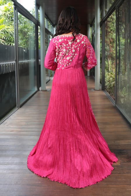 Bandhani Pearl Embroidered Angrakha Anarkali 