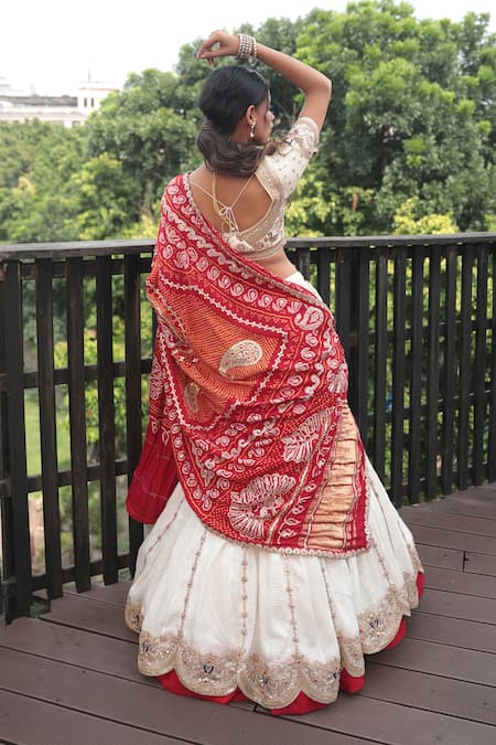 Bandhani Gota Patti Work Layered Lehenga Set 