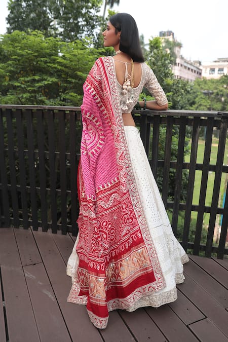 Bandhani Chikankari Embroidered Lehenga Set 