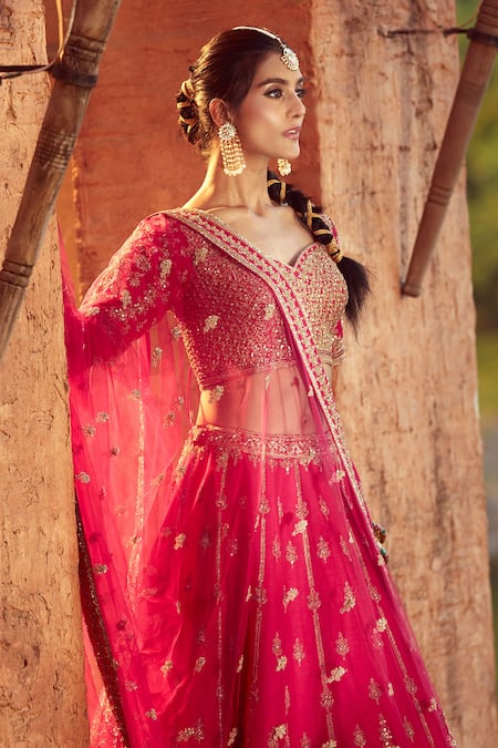 Azeera Pink Silk Zari, Sequins, Embroidery Apoorva Floral Zardozi Bridal Lehenga Set at Aza Fashions Azeera_Pink Silk Zari, Sequins, Embroidery Apoorva Floral Zardozi Bridal Lehenga Set _at_Aza_Fashions