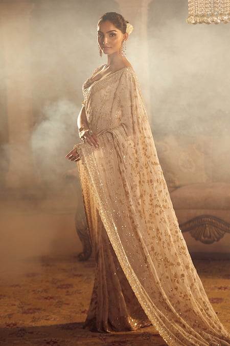 Azeera Pink Georgette, Silk Sequins, Embroidery Afreen Vine Saree With Blouse Online at Aza Fashions Azeera_Pink Georgette, Silk Sequins, Embroidery Afreen Vine Saree With Blouse _Online_at_Aza_Fashions