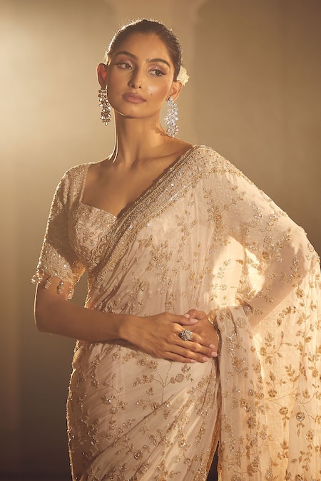 Shop Azeera Pink Georgette, Silk Sequins, Embroidery Afreen Vine Saree With Blouse Online at Aza Fashions Shop_Azeera_Pink Georgette, Silk Sequins, Embroidery Afreen Vine Saree With Blouse _Online_at_Aza_Fashions