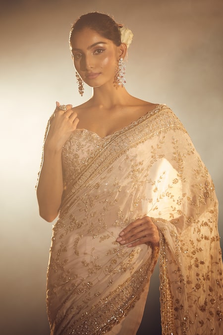 Buy Azeera Pink Georgette, Silk Sequins, Embroidery Afreen Vine Saree With Blouse Buy_Azeera_Pink Georgette, Silk Sequins, Embroidery Afreen Vine Saree With Blouse