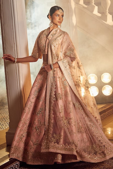 Buy_Azeera_Pink Silk, Satin, Chiffon Sequins, Zari, Embroidery Tanvee Floral Lehenga Set 