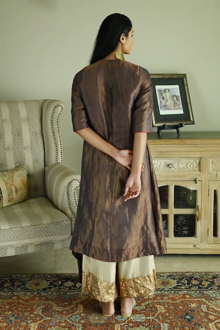 Shop_Shorshe Clothing_Purple Handloom Cotton Beads, Zari Banjara Embroidered Kurta And Palazzo Set _at_Aza_Fashions