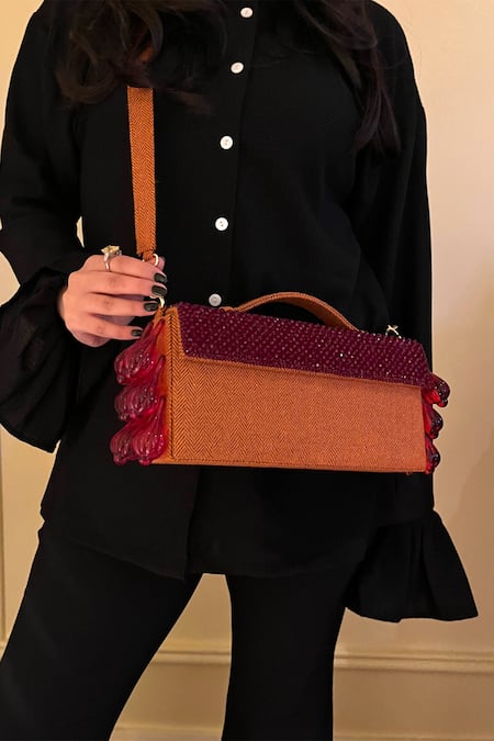 Aomidori Shimai Structured Ruby Bead Embellished Bag 