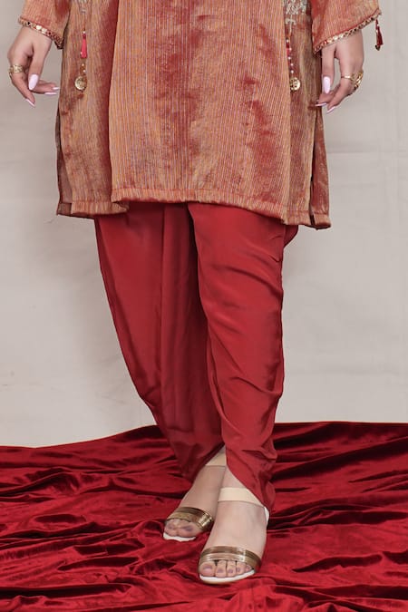 Jyoti Bansal Orange Tissue Mirrors, Zari Floral Placement Embroidered Kurta And Dhoti Pant Set Online at Aza Fashions Jyoti Bansal_Orange Tissue Mirrors, Zari Floral Placement Embroidered Kurta And Dhoti Pant Set _Online_at_Aza_Fashions