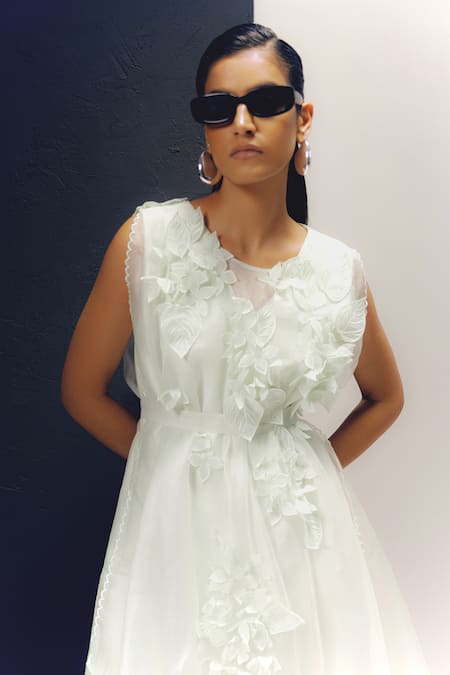 Richa Khemka Peppermint Floral Applique Draped Jumpsuit 