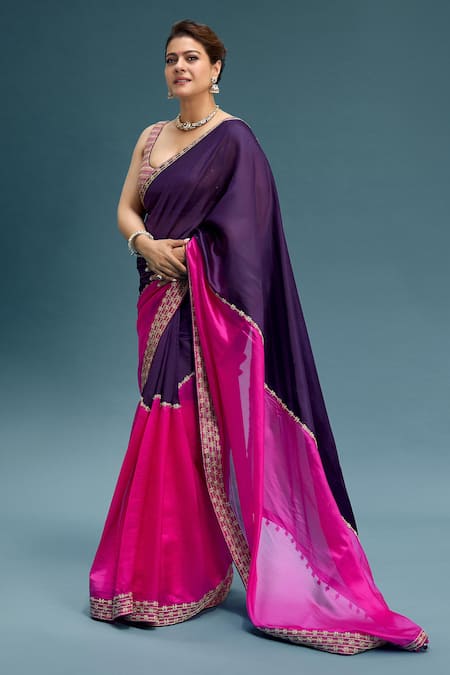 Buy_Punit Balana_Purple Silk, Organza Embroidery Scoop Neck Salma Saree With Blouse 