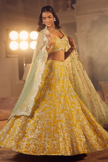 Azeera Mukesh Floral Vine Embroidered Lehenga Set 