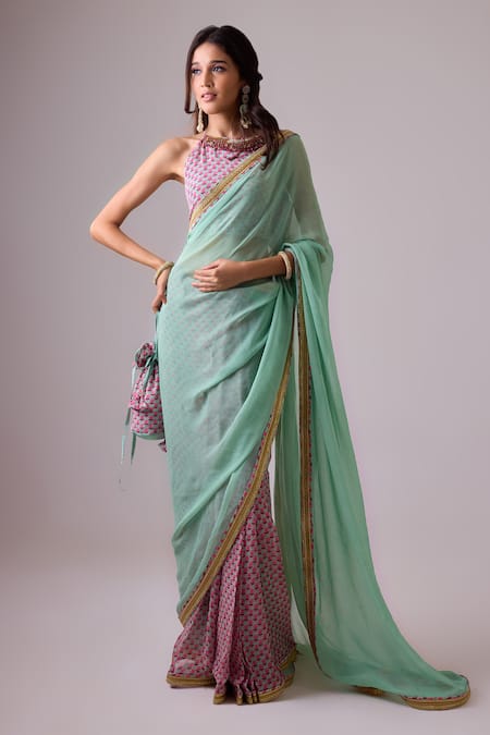 Nikasha Printed Embroidered Border Saree With Blouse 