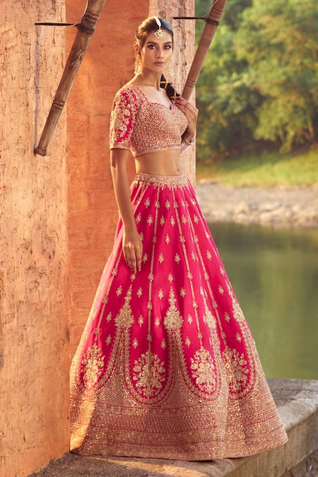 Azeera Pink Silk Zari, Sequins, Embroidery Apoorva Floral Zardozi Bridal Lehenga Set Online at Aza Fashions Azeera_Pink Silk Zari, Sequins, Embroidery Apoorva Floral Zardozi Bridal Lehenga Set _Online_at_Aza_Fashions