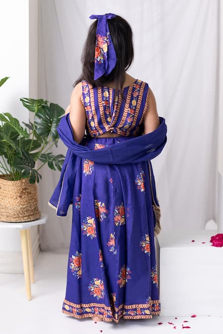 Shop MR Brat Purple Muslin, Linen Embroidery, Sequins Floral Print Lehenga Set at Aza Fashions Shop_MR Brat_Purple Muslin, Linen Embroidery, Sequins Floral Print Lehenga Set _at_Aza_Fashions