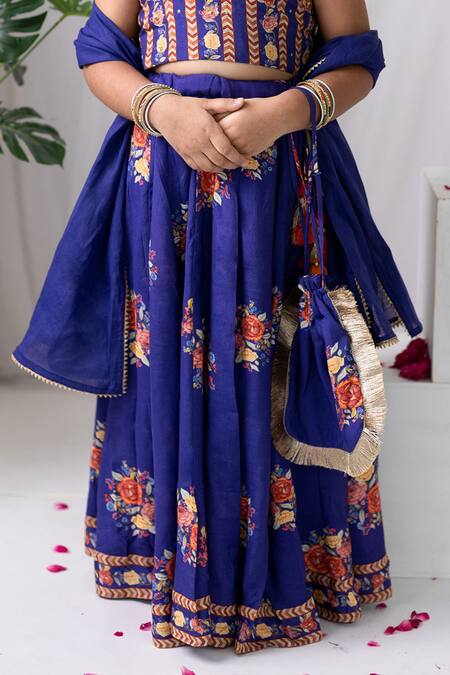 Buy MR Brat Purple Muslin, Linen Embroidery, Sequins Floral Print Lehenga Set Online at Aza Fashions Buy_MR Brat_Purple Muslin, Linen Embroidery, Sequins Floral Print Lehenga Set _Online_at_Aza_Fashions