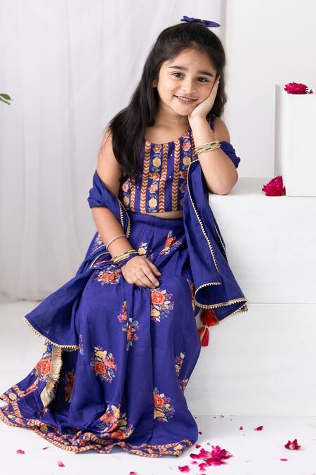 Shop MR Brat Purple Muslin, Linen Embroidery, Sequins Floral Print Lehenga Set Online at Aza Fashions Shop_MR Brat_Purple Muslin, Linen Embroidery, Sequins Floral Print Lehenga Set _Online_at_Aza_Fashions