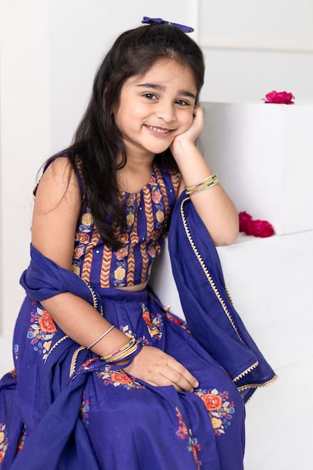 MR Brat Purple Muslin, Linen Embroidery, Sequins Floral Print Lehenga Set at Aza Fashions MR Brat_Purple Muslin, Linen Embroidery, Sequins Floral Print Lehenga Set _at_Aza_Fashions