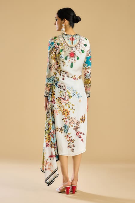 Rajdeep Ranawat Gardenia Print Embellished Midi Dress 