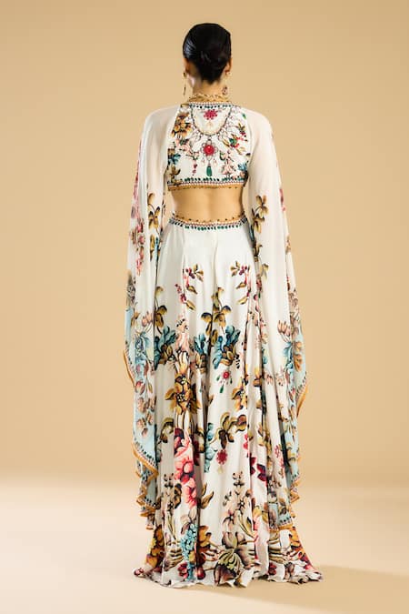 Shop Rajdeep Ranawat Ivory Silk, Chiffon Crystals, Persian Bloom Print And Embellished High Low Gown at Aza Fashions Shop_Rajdeep Ranawat_Ivory Silk, Chiffon Crystals, Persian Bloom Print And Embellished High Low Gown _at_Aza_Fashions