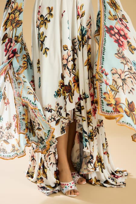 Buy Rajdeep Ranawat Ivory Silk, Chiffon Crystals, Persian Bloom Print And Embellished High Low Gown Online at Aza Fashions Buy_Rajdeep Ranawat_Ivory Silk, Chiffon Crystals, Persian Bloom Print And Embellished High Low Gown _Online_at_Aza_Fashions