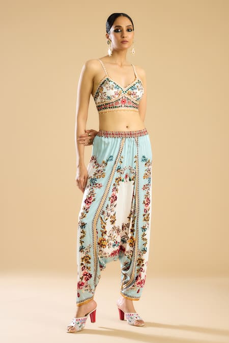 Rajdeep Ranawat Ivory Dupion Print Florista Sweetheart Neck And Embellished Bralette 