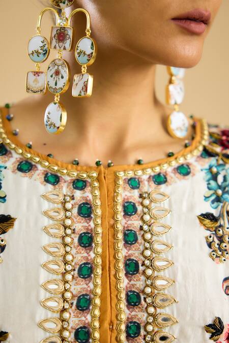 Buy Rajdeep Ranawat Ivory Silk Pearls, Mirrors Round Neck Boho Flora Print Embellished Tunic Online at Aza Fashions Buy_Rajdeep Ranawat_Ivory Silk Pearls, Mirrors Round Neck Boho Flora Print Embellished Tunic _Online_at_Aza_Fashions