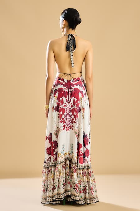 Rajdeep Ranawat Rosa Fleur Print Halter Neck Maxi Dress 