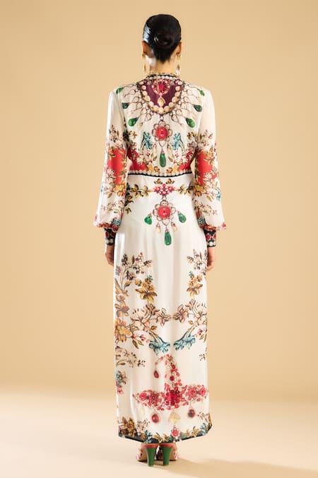 Rajdeep Ranawat Vintage Fleur Print & Embellished Wrap Maxi Dress 