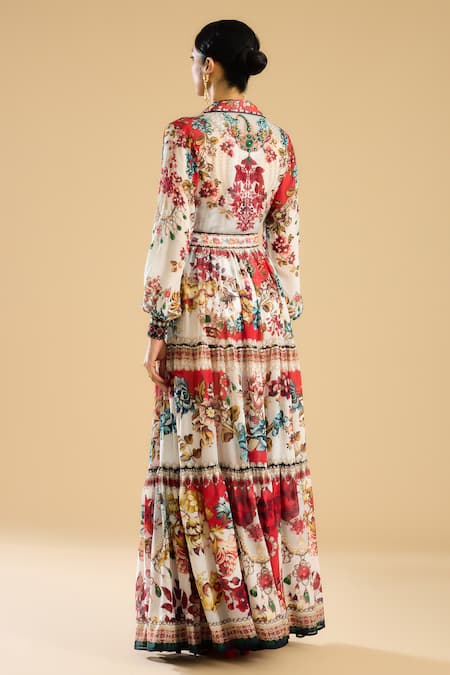 Rajdeep Ranawat Vintage Bloom Print & Embellished Collared Dress 