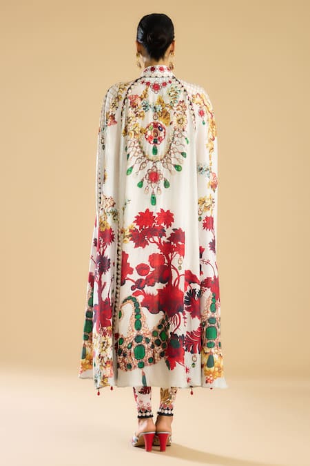 Rajdeep Ranawat French Bloom Print & Embellished Front Open Cape 