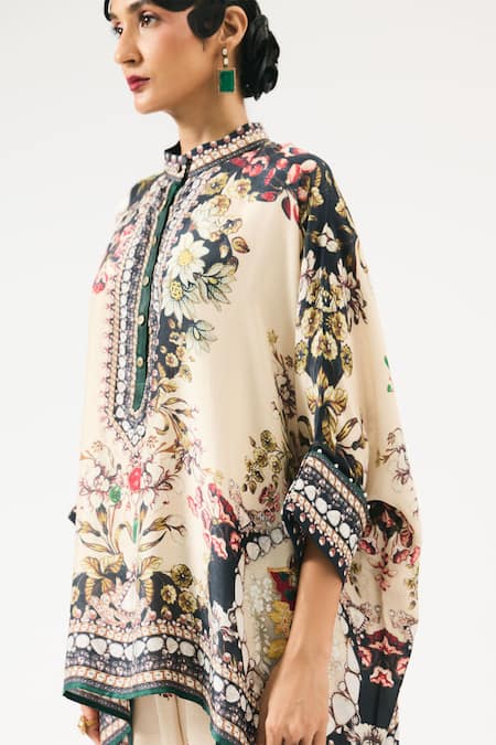 Buy Rajdeep Ranawat Beige Silk Embroidery Bandeau Neck Chanel Printed Kaftan Tunic Online at Aza Fashions Buy_Rajdeep Ranawat_Beige Silk Embroidery Bandeau Neck Chanel Printed Kaftan Tunic _Online_at_Aza_Fashions