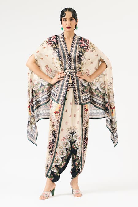 Rajdeep Ranawat Chloe Floral Print Asymmetric Cape 