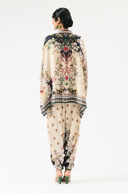 Shop_Rajdeep Ranawat_Beige Modal Printed Floral Sonth Dhoti Pant _at_Aza_Fashions