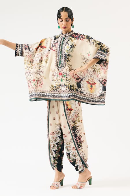 Rajdeep Ranawat_Beige Modal Printed Floral Sonth Dhoti Pant _Online_at_Aza_Fashions