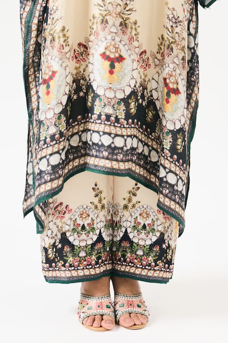 Rajdeep Ranawat_Beige Modal Printed Floral Permaz Pant _at_Aza_Fashions