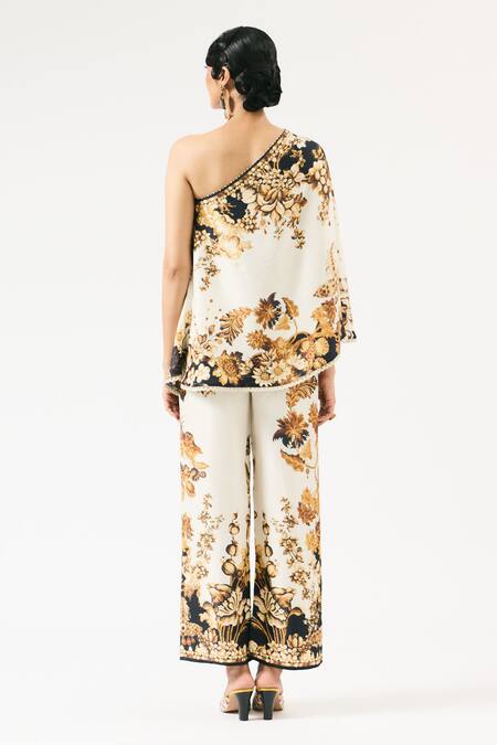 Shop Rajdeep Ranawat Ivory Silk Embroidery One Shoulder Azam Printed Top at Aza Fashions Shop_Rajdeep Ranawat_Ivory Silk Embroidery One Shoulder Azam Printed Top _at_Aza_Fashions