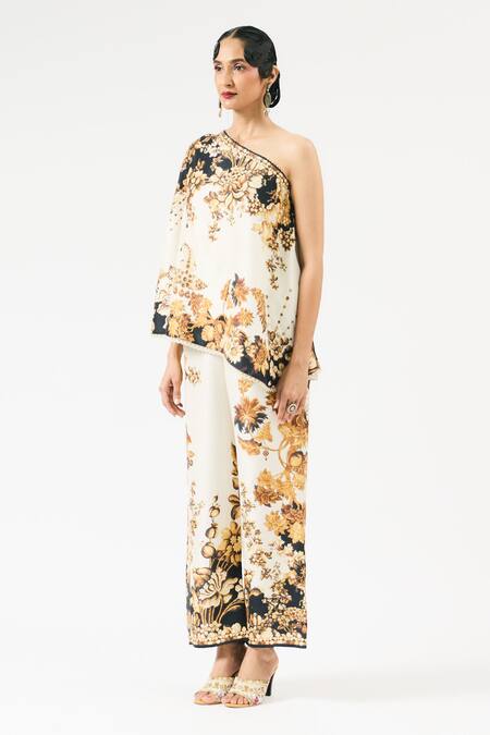 Buy Rajdeep Ranawat Ivory Silk Embroidery One Shoulder Azam Printed Top Online at Aza Fashions Buy_Rajdeep Ranawat_Ivory Silk Embroidery One Shoulder Azam Printed Top _Online_at_Aza_Fashions