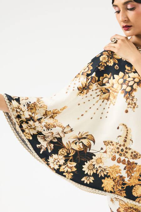 Buy Rajdeep Ranawat Ivory Silk Embroidery One Shoulder Azam Printed Top Buy_Rajdeep Ranawat_Ivory Silk Embroidery One Shoulder Azam Printed Top