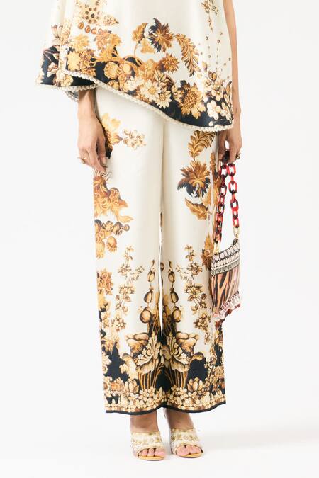 Rajdeep Ranawat Ivory Modal Permaz Floral Print Pant Online at Aza Fashions Rajdeep Ranawat_Ivory Modal Permaz Floral Print Pant _Online_at_Aza_Fashions
