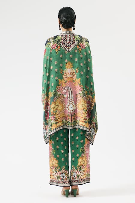 Shop Rajdeep Ranawat Green Silk Embroidery Bandeau Neck Chanel Floral Botanical Print Tunic at Aza Fashions Shop_Rajdeep Ranawat_Green Silk Embroidery Bandeau Neck Chanel Floral Botanical Print Tunic _at_Aza_Fashions