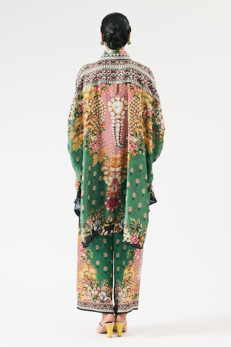 Shop Rajdeep Ranawat Green Silk Beads, Embroidery Collared Kamara Floral Print Tunic at Aza Fashions Shop_Rajdeep Ranawat_Green Silk Beads, Embroidery Collared Kamara Floral Print Tunic _at_Aza_Fashions