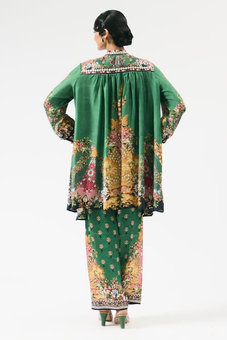 Shop Rajdeep Ranawat Green Modal Embroidery Permaz Floral Print Straight Pant at Aza Fashions Shop_Rajdeep Ranawat_Green Modal Embroidery Permaz Floral Print Straight Pant _at_Aza_Fashions