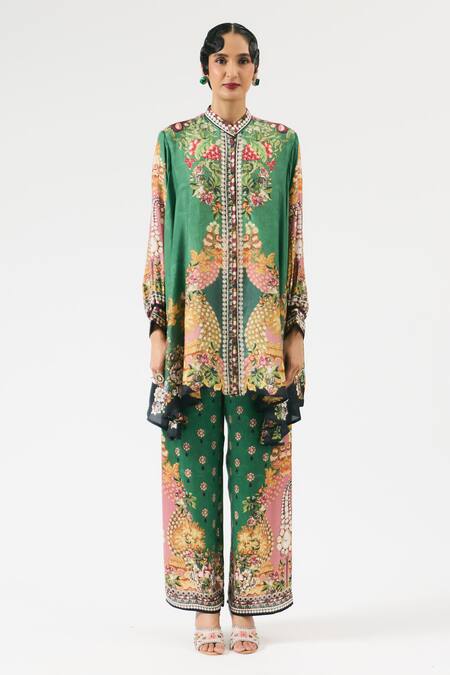 Rajdeep Ranawat Green Modal Embroidery Permaz Floral Print Straight Pant Online at Aza Fashions Rajdeep Ranawat_Green Modal Embroidery Permaz Floral Print Straight Pant _Online_at_Aza_Fashions