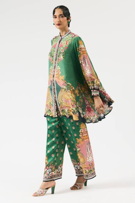 Buy Rajdeep Ranawat Green Modal Embroidery Permaz Floral Print Straight Pant Online at Aza Fashions Buy_Rajdeep Ranawat_Green Modal Embroidery Permaz Floral Print Straight Pant _Online_at_Aza_Fashions