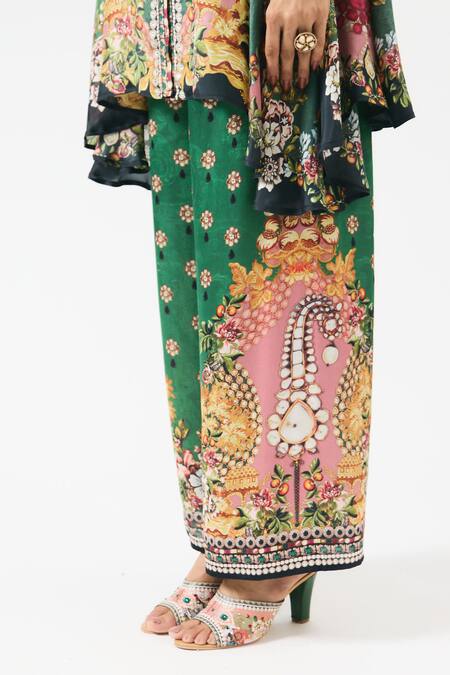 Rajdeep Ranawat Green Modal Embroidery Permaz Floral Print Straight Pant at Aza Fashions Rajdeep Ranawat_Green Modal Embroidery Permaz Floral Print Straight Pant _at_Aza_Fashions