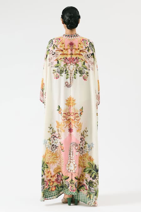 Shop Rajdeep Ranawat Multi Color Silk Beads, Embroidery V-neck Imama Floral Print Work Kaftan at Aza Fashions Shop_Rajdeep Ranawat_Multi Color Silk Beads, Embroidery V-neck Imama Floral Print Work Kaftan _at_Aza_Fashions